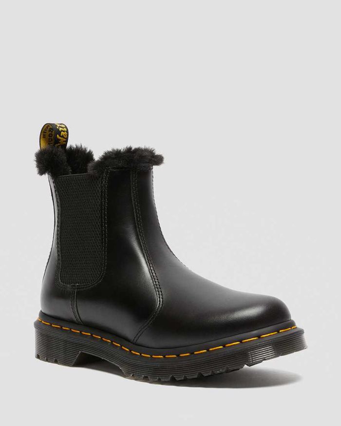 Dr Martens Womens 2976 Leonore Faux Fur Lined Chelsea Boots Black - 35820OMQS